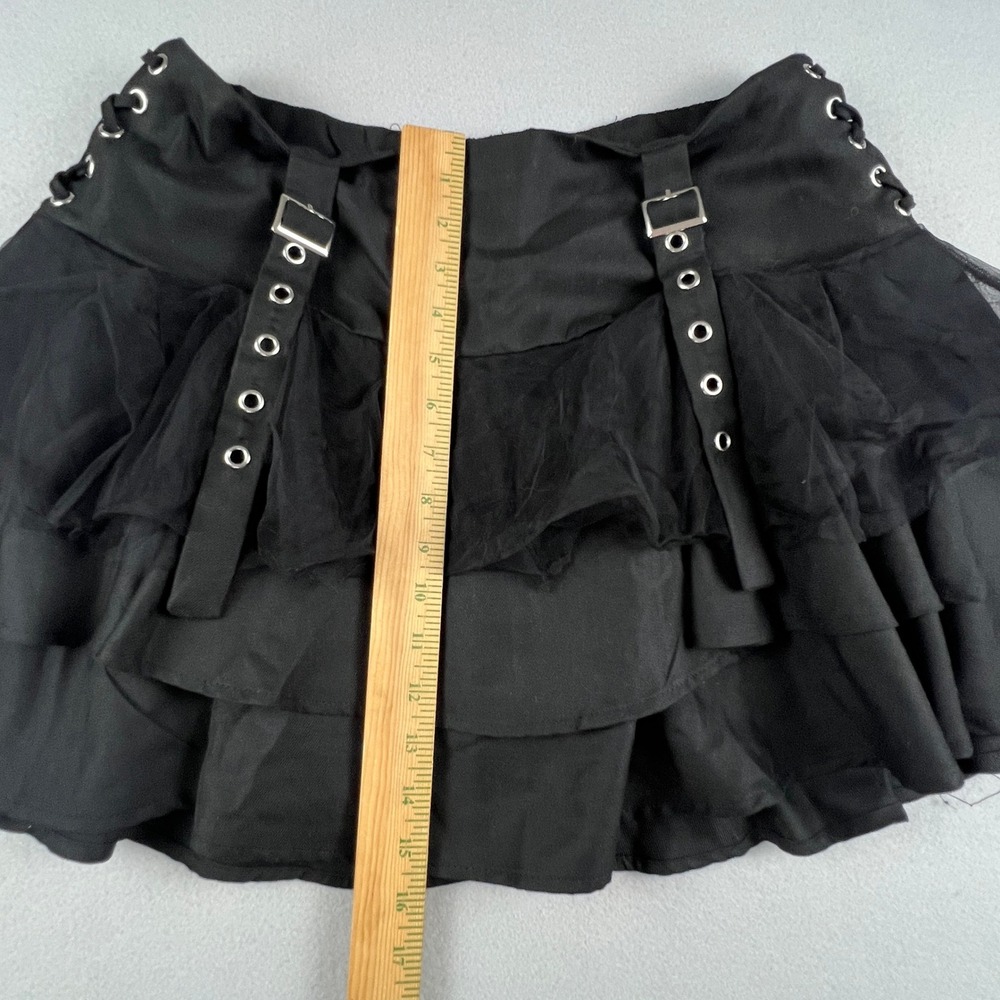 Hot Topic Mini Skirt Womens MD Black Tiered Goth Punk Mesh Buckle Lace Up Emo - Picture 4 of 11